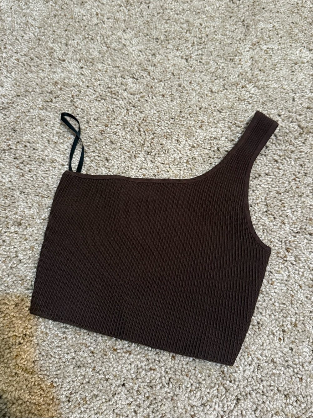 NWOT Aritzia Babaton Sculpt Knit One-Shoulder Cropped Tank Rich Mocha Brown S